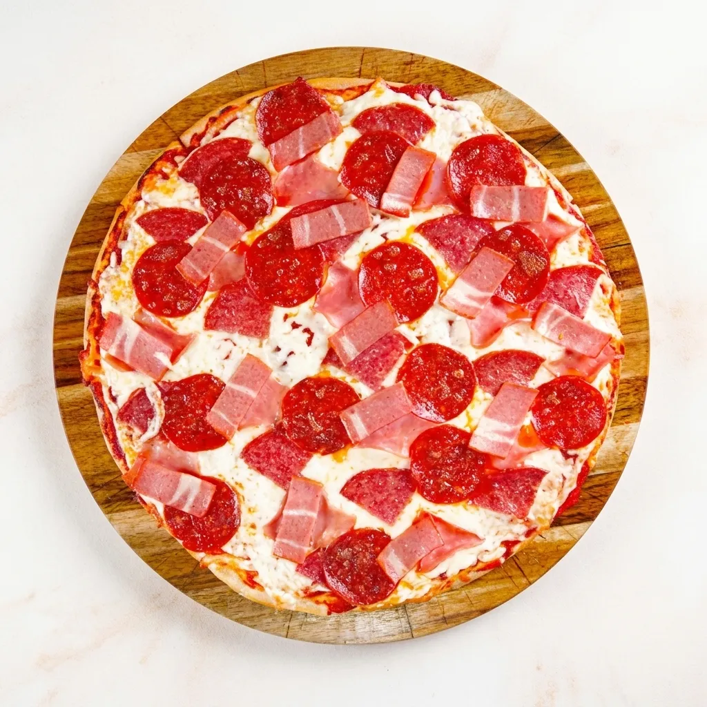 Avatara Pizza T-Rex Pizza - meat lovers gluten-free pizza with hormone-free ham, salami, pepperoni and bacon Calgary